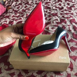 Pigalle Follies Napa Shiny  Red Sole Pumps, Black
